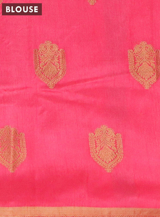 Semi raw silk saree pink with zari woven buttas and small zari woven border