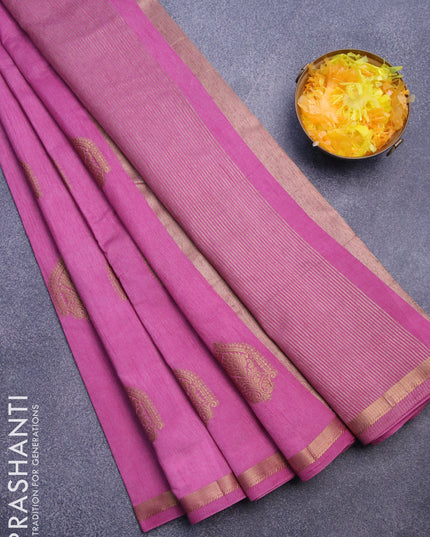 Semi raw silk saree mauve pink with zari woven buttas and small zari woven border