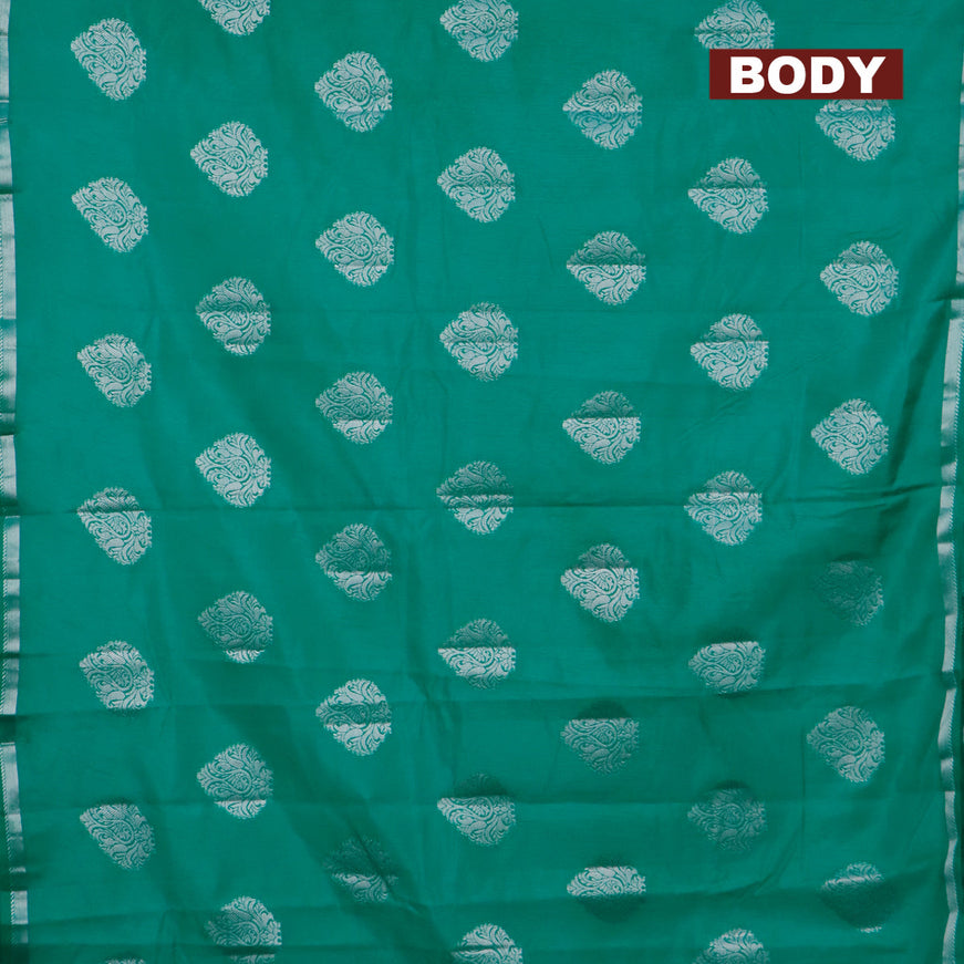 Semi raw silk saree green with silver zari woven buttas and silver zari woven border