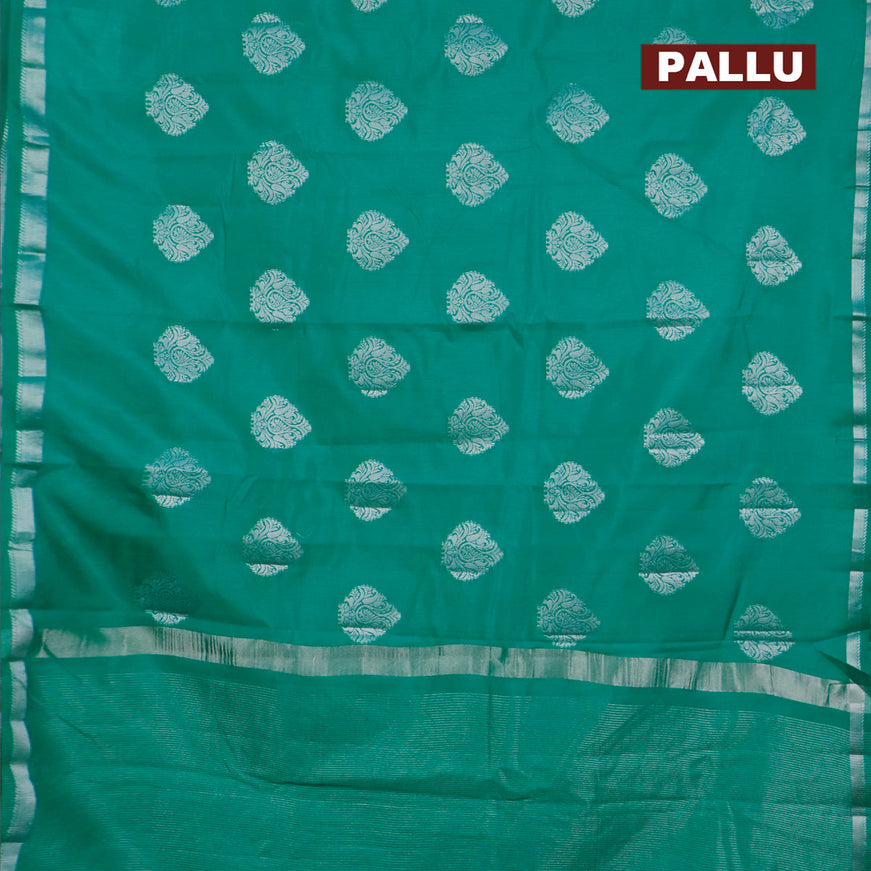 Semi raw silk saree green with silver zari woven buttas and silver zari woven border