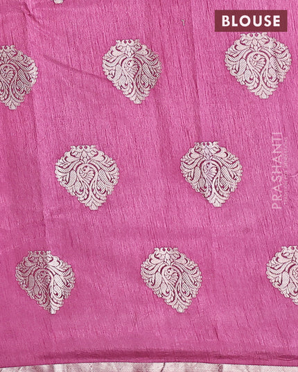 Semi raw silk saree purple shade with silver zari woven buttas and silver zari woven border