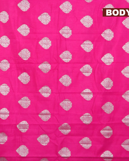 Semi raw silk saree magenta pink with silver zari woven buttas and silver zari woven border