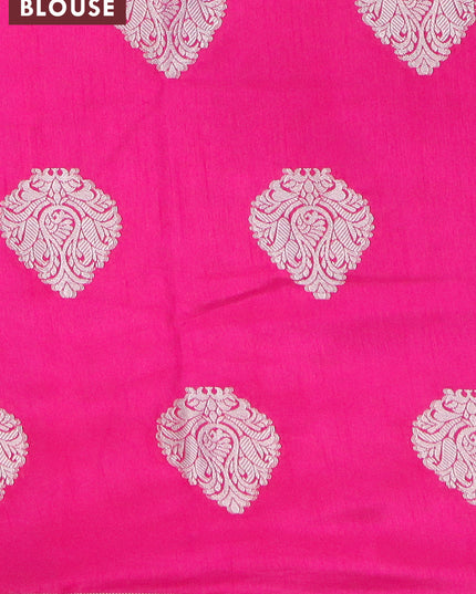 Semi raw silk saree magenta pink with silver zari woven buttas and silver zari woven border