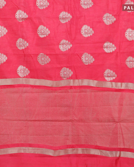 Semi raw silk saree pink with silver zari woven buttas and silver zari woven border