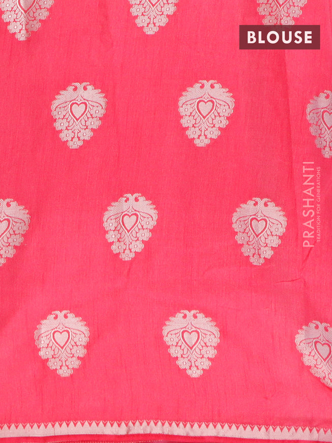 Semi raw silk saree pink with silver zari woven buttas and silver zari woven border