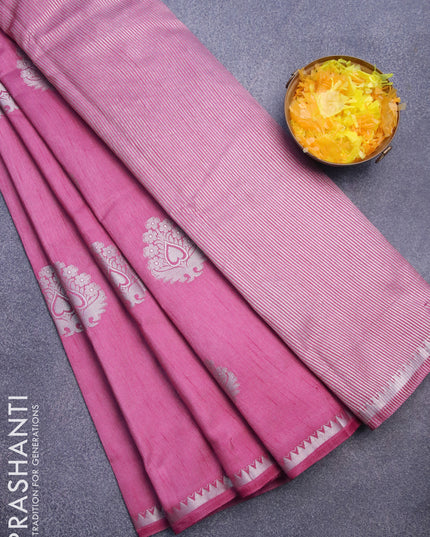 Semi raw silk saree mild purple with silver zari woven buttas and silver zari woven border