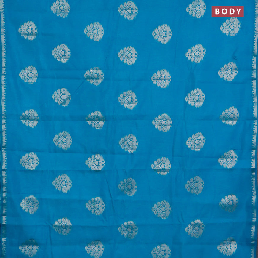 Semi raw silk saree cs blue with silver zari woven buttas and silver zari woven border