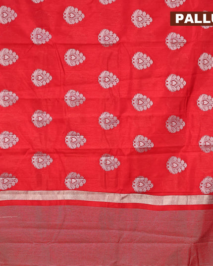 Semi raw silk saree red with silver zari woven buttas and silver zari woven border