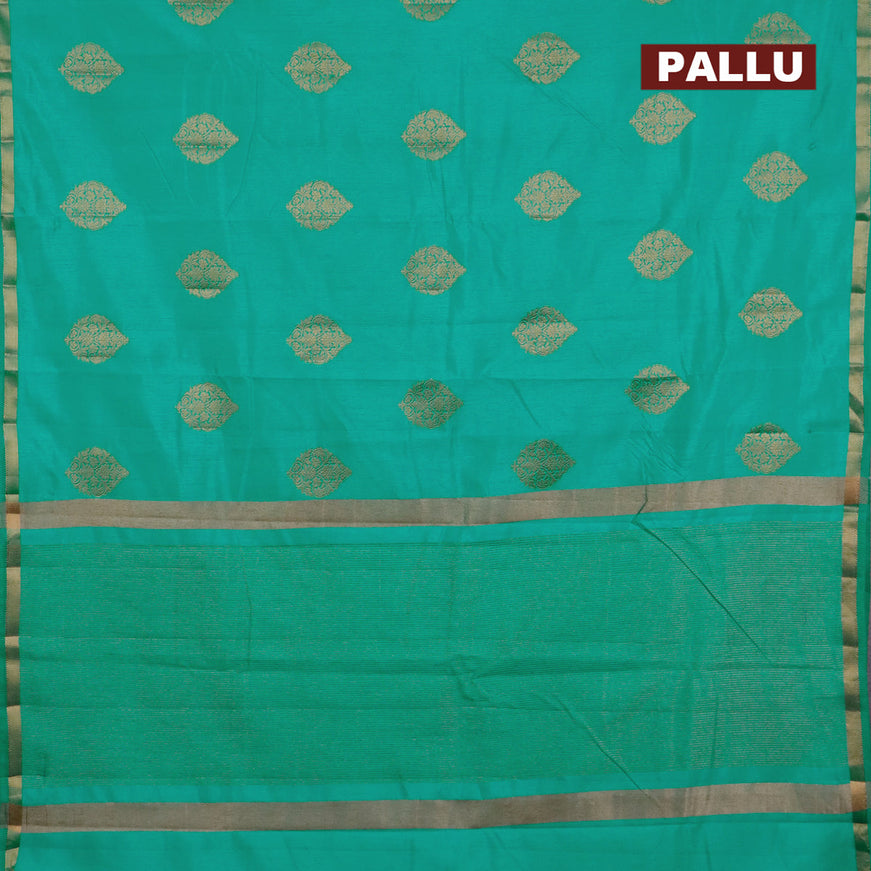 Semi raw silk saree green with zari woven buttas and small zari woven border