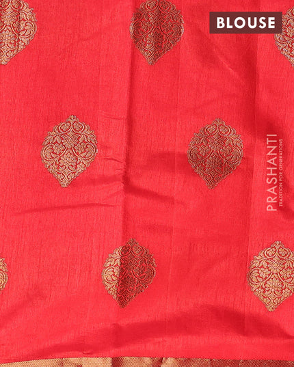 Semi raw silk saree red with zari woven buttas and small zari woven border
