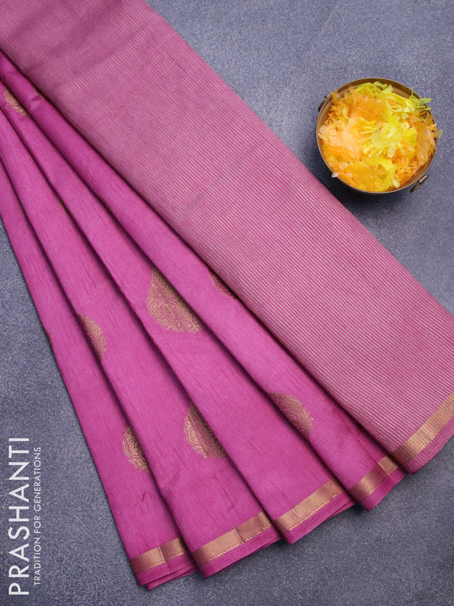 Semi raw silk saree purple shade with zari woven buttas and small zari woven border