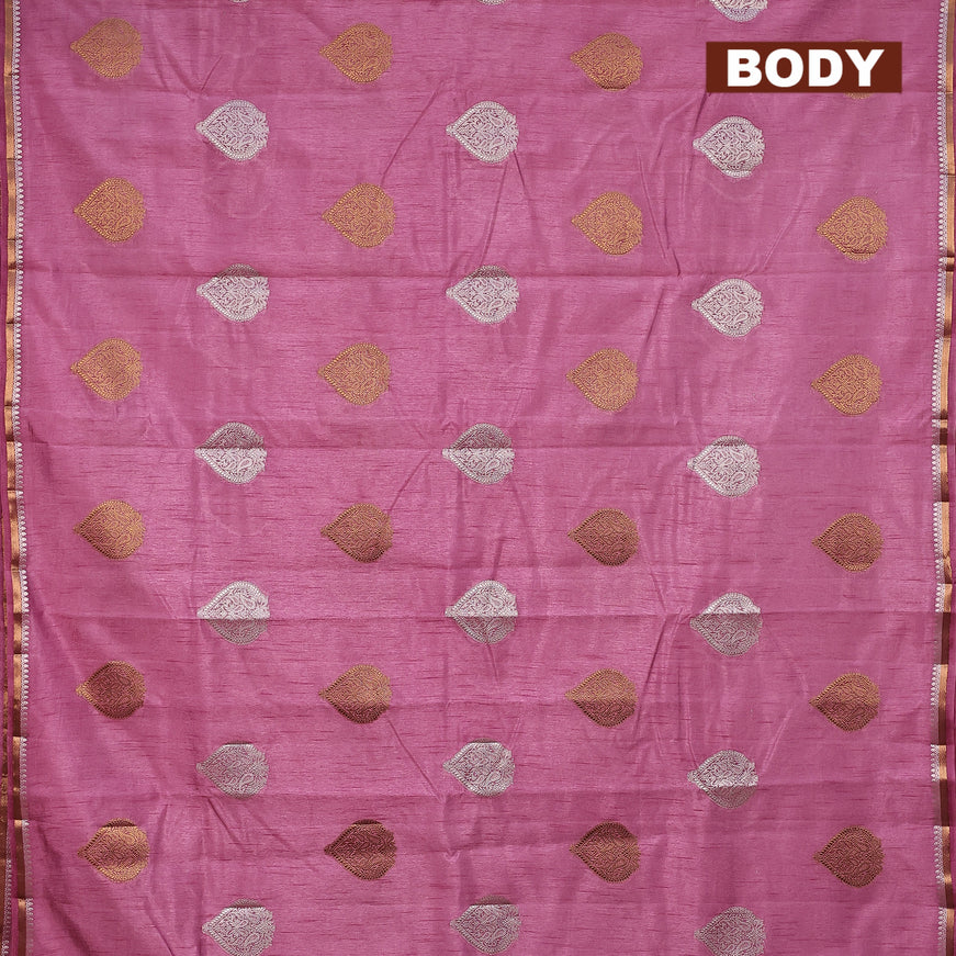Semi raw silk saree mild purple with silver & gold zari woven buttas and small zari woven border