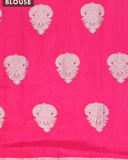Semi raw silk saree pink with silver zari woven buttas and small zari woven border