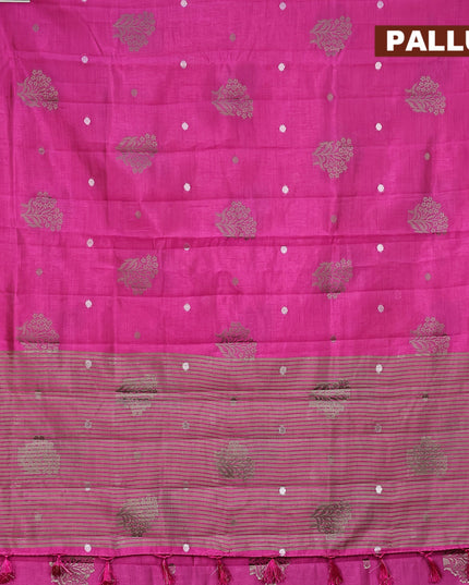 Semi raw silk saree pink with thread & silver zari woven buttas and woven border