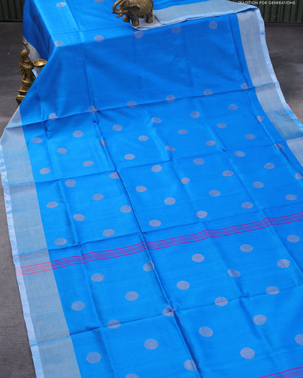 Pure uppada silk saree cs blue with silver zari woven coin buttas and silver zari woven border