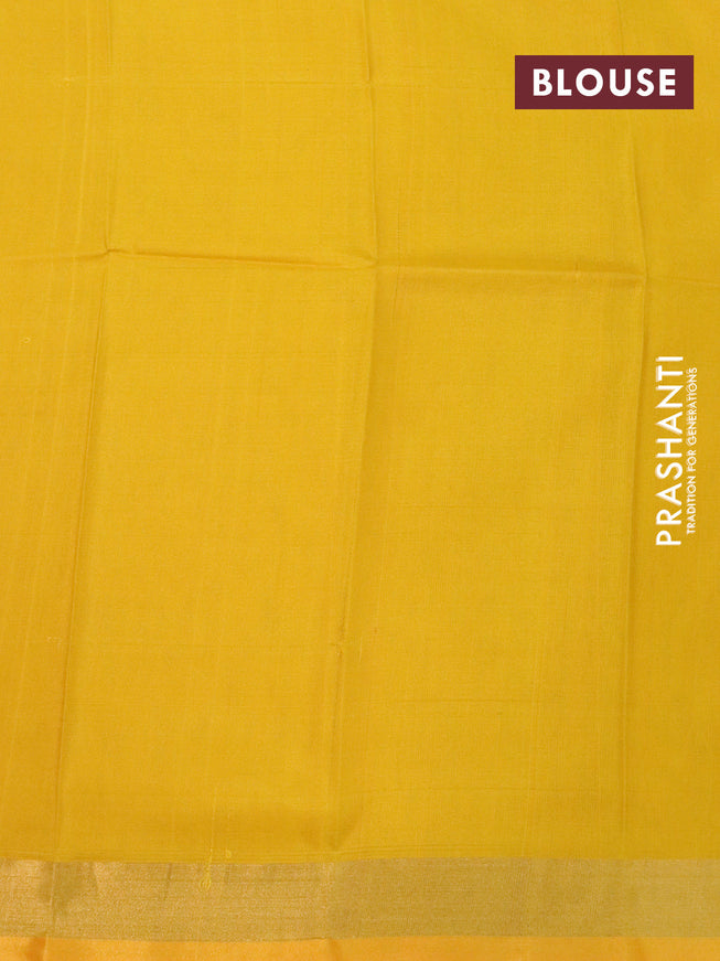Pure uppada tissue silk saree yellow shade and mango yellow with plain body and long silver zari woven leaf butta border
