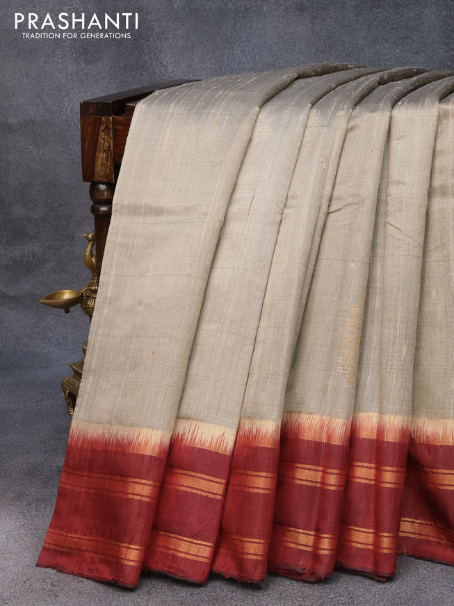 Pure dupion silk saree grey shade and maroon with silver & zari woven buttas and zari woven border