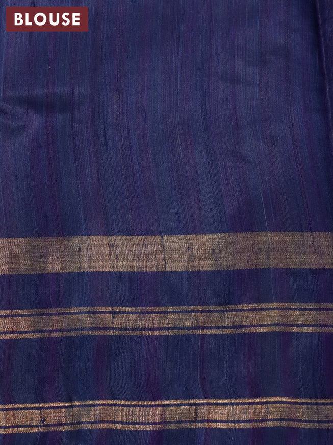 Pure dupion silk saree dark mustard and navy blue with silver & zari woven buttas and zari woven border