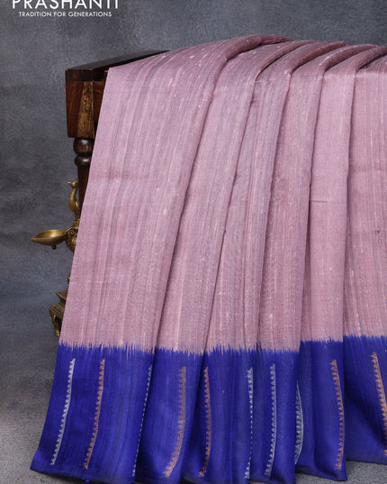 Pure dupion silk saree light pink and blue with plain body and zari woven simple border