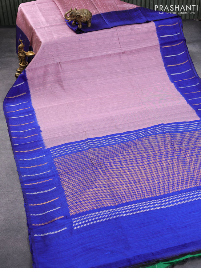 Pure dupion silk saree light pink and blue with plain body and zari woven simple border