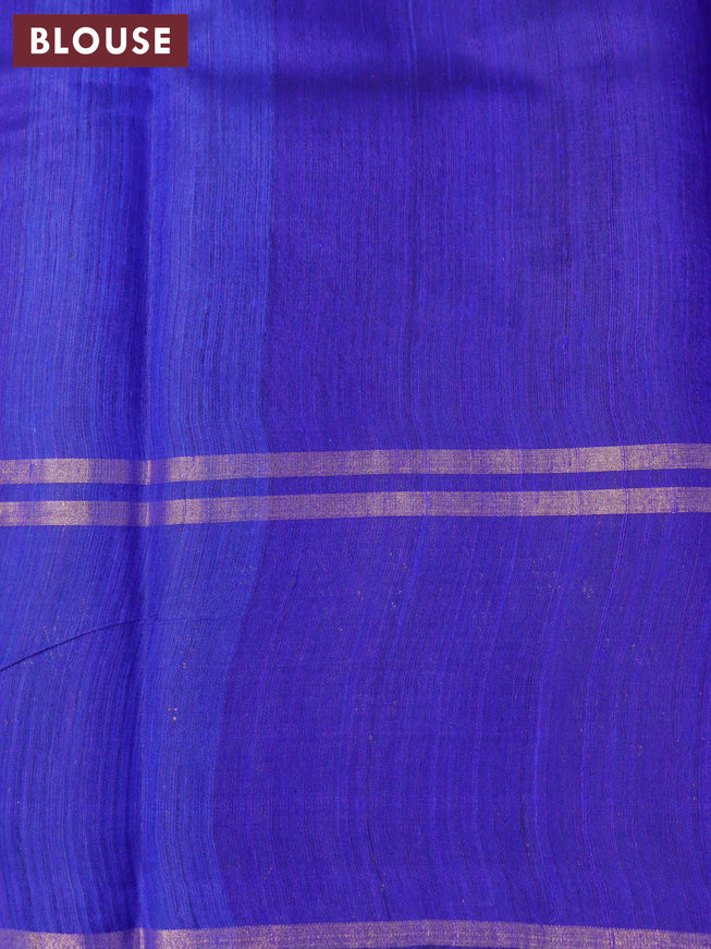 Pure dupion silk saree black and blue with plain body and zari woven border