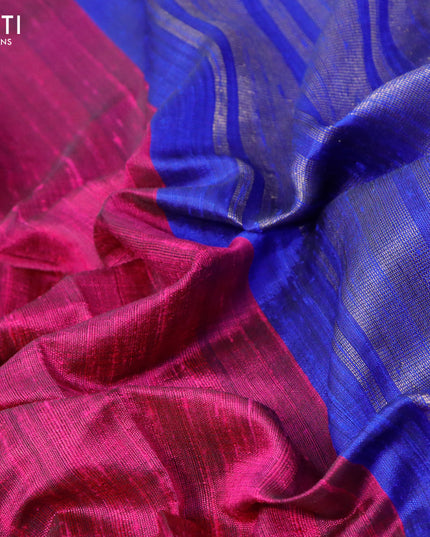 Pure dupion silk saree magenta pink and blue with plain body and temple design rudhraksha zari woven border