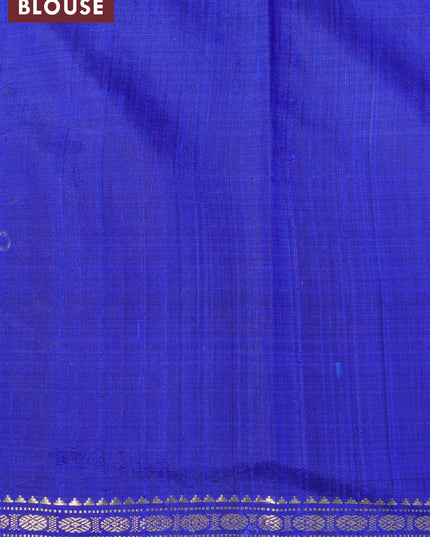 Pure dupion silk saree magenta pink and blue with plain body and temple design rudhraksha zari woven border