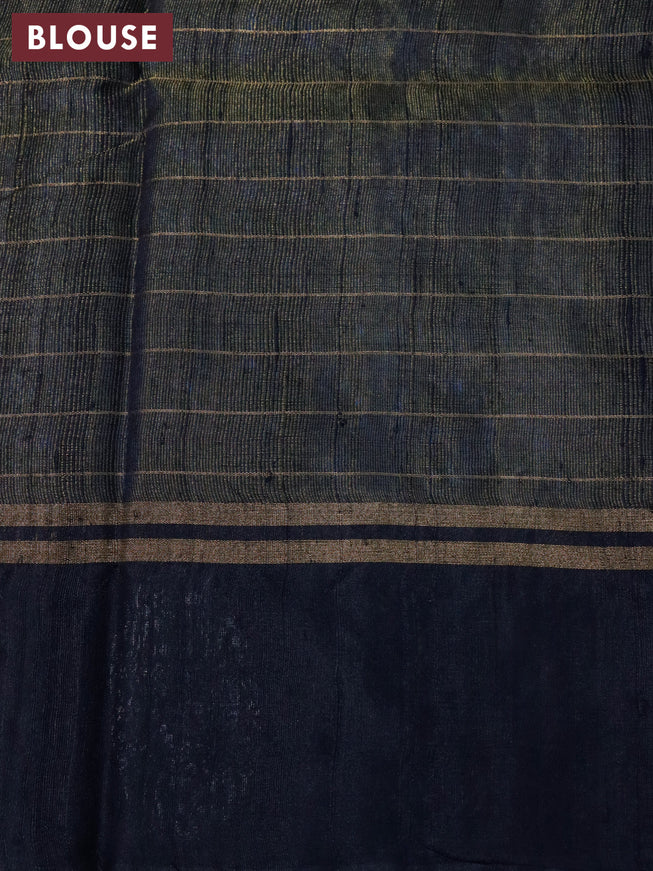Pure dupion silk saree cs blue and dark navy blue with allover checked pattern and silver zari woven butta border