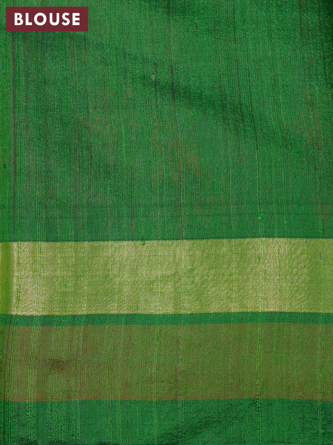 Pure dupion silk saree red and mehendi green with plain body and temple design zari woven simple border