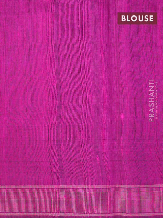 Pure dupion silk saree black and magenta pink with plain body and long temple design zari woven border