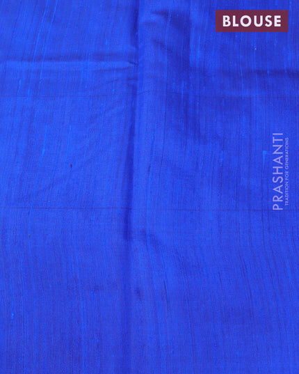 Pure dupion silk saree cs blue and blue with plain body and temple design zari woven butta border
