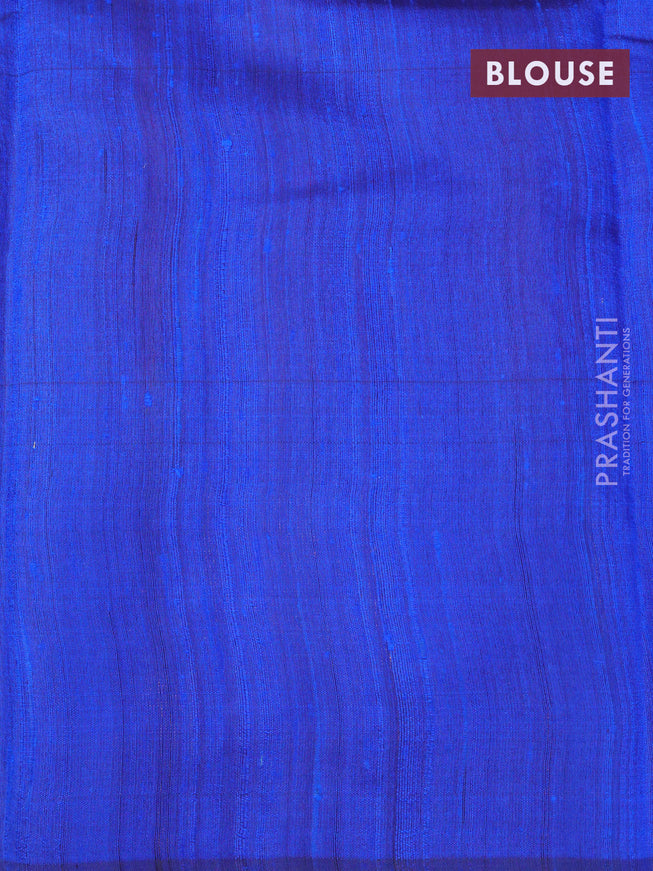 Pure dupion silk saree magenta pink and blue with plain body and temple design zari woven butta border