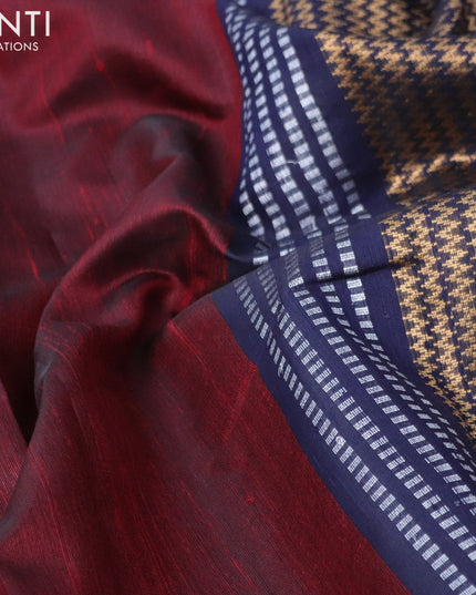 Pure dupion silk saree deep maroon and dark blue with plain body and zari woven border