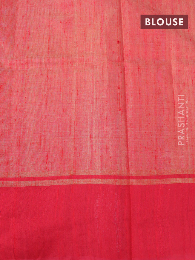 Pure dupion silk saree sandal and red with allover thread weaves and zari woven butta border