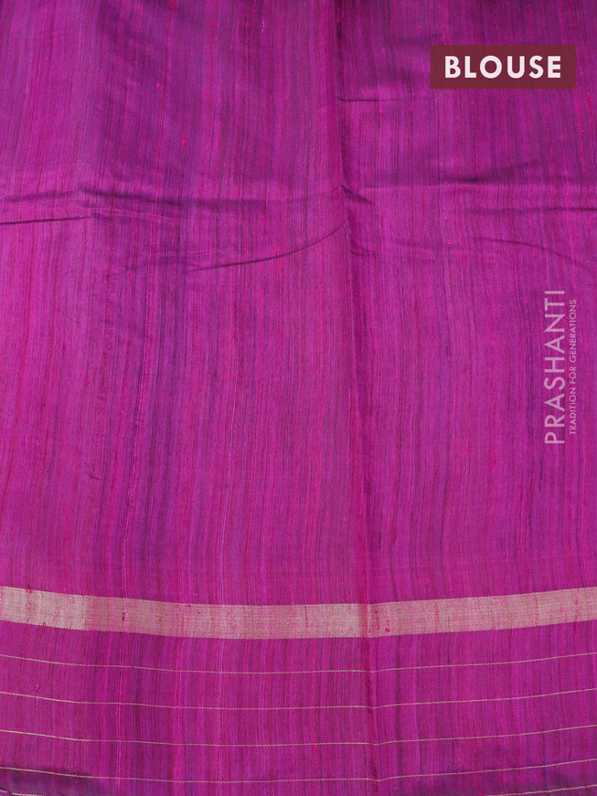 Pure dupion silk saree cs blue and dark magenta pink with woven buttas and zari checked border