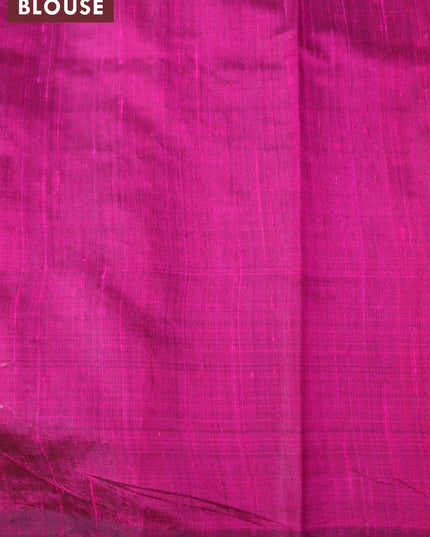 Pure dupion silk saree green and magenta pink with plain body and temple woven simple border