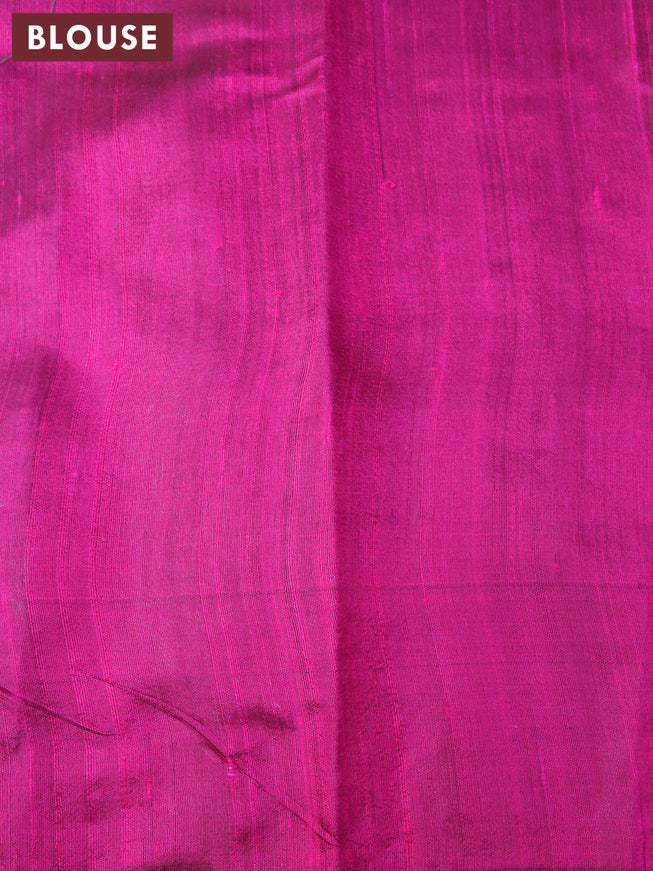 Pure dupion silk saree green and magenta pink with plain body and temple woven simple border