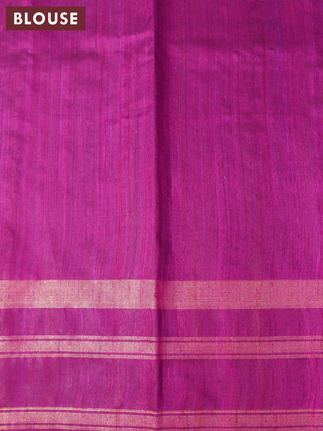 Pure dupion silk saree green and magenta pink with silver & gold zari woven buttas and zari woven border