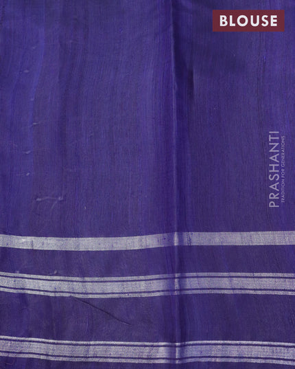 Pure dupion silk saree orange and blue with silver & gold zari woven buttas and silver zari woven border