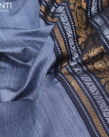 Pure dupion silk saree grey shade and elephant grey with zari woven buttas and rettapet zari woven border