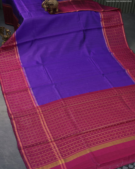 Pure dupion silk saree violet and magenta pink with plain body and long zari woven border