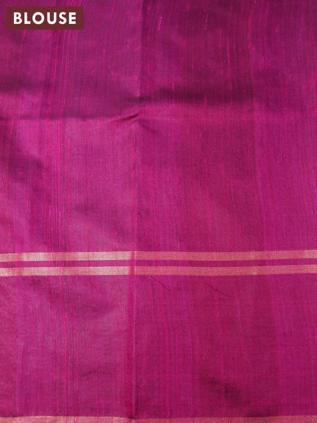 Pure dupion silk saree violet and magenta pink with plain body and long zari woven border