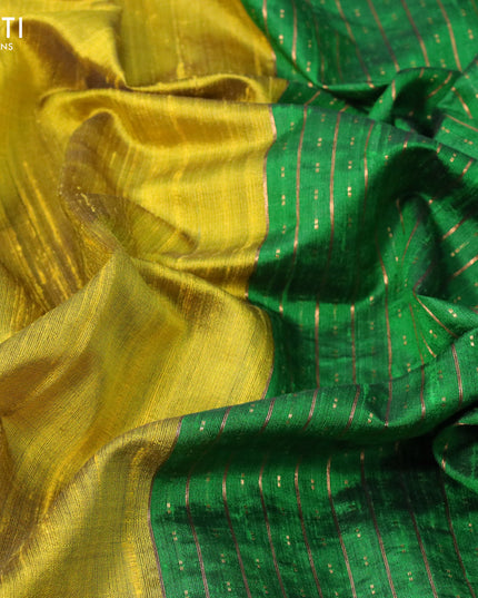 Pure dupion silk saree lime yellow and green with plain body and temple design zari checked border