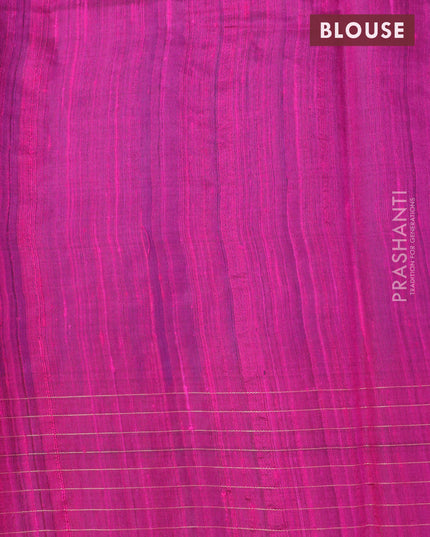 Pure dupion silk saree cs blue and magenta pink with plain body and temple design zari checked border