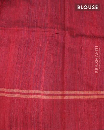 Pure dupion silk saree royal blue and maroon with plain body and zari woven butta border