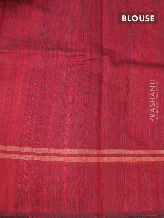 Pure dupion silk saree royal blue and maroon with plain body and zari woven butta border