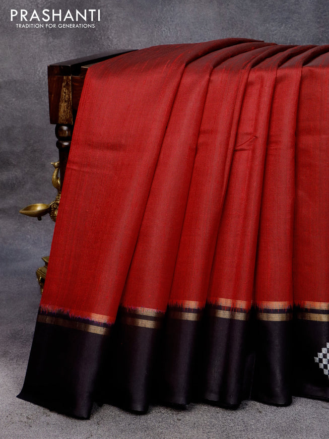 Pure dupion silk saree red and dark navy blue with plain body and zari woven butta border
