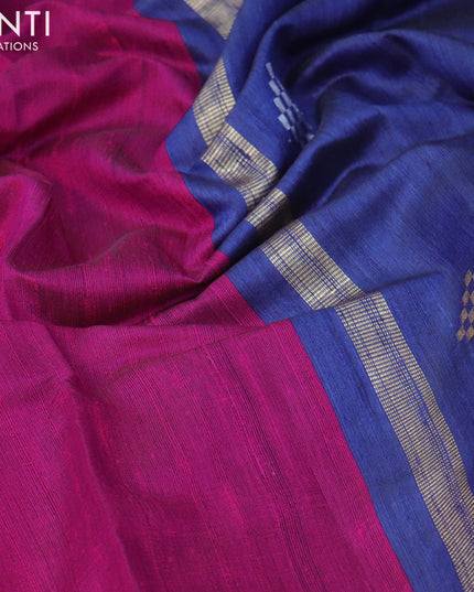 Pure dupion silk saree magenta pink and deep violet with plain body and zari woven butta border