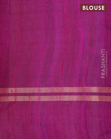 Pure dupion silk saree green and magenta pink with plain body and zari woven butta border
