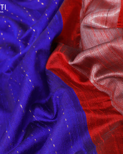 Pure dupion silk saree royal blue and maroon with allover zari weaves and temple woven simple border